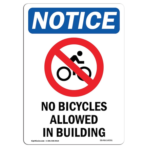 Safety Sign, OSHA Notice, 5" Height, No Bicycles Allowed Sign With Symbol, Portrait, 10PK